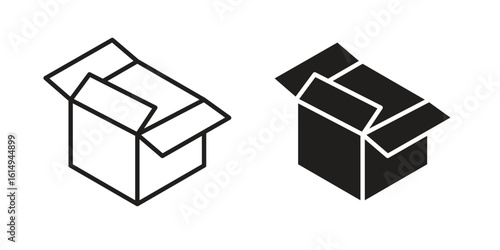 Unpacking icon set, line and black glyph style for food app website.