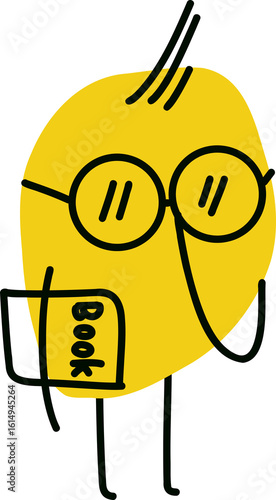 Yellow Cartoon Character Holding A Mug And Book