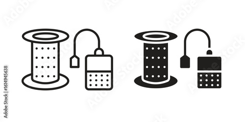 Tea infuser icon set, line and black glyph style for food app website.