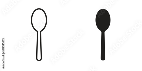 Tablespoon icon set, line and black glyph style for food app website.