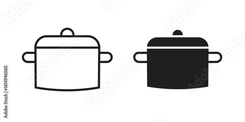 Stew pot icon set, line and black glyph style for food app website.