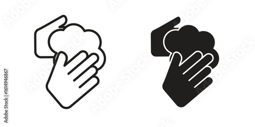 Sanitize hands icon set, line and black glyph style for food app website.
