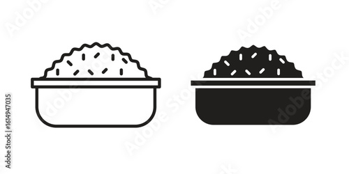 Risotto icon set, line and black glyph style for food app website.