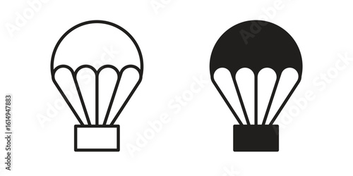 Parachute icon set, line and black glyph style for food app website.