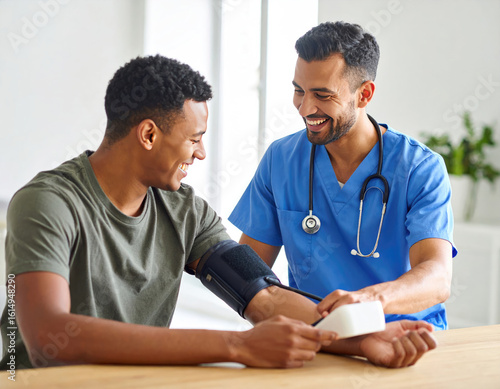 Healthcare Professional Taking Blood Pressure Of Patient In Bright Medical Office