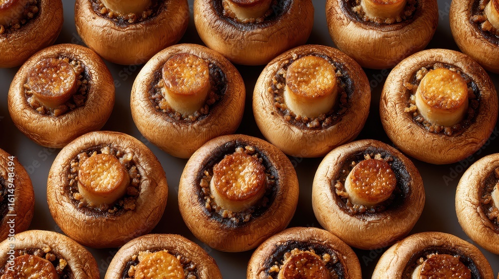 Fototapeta premium Freshly baked cinnamon rolls arranged in a neat pattern