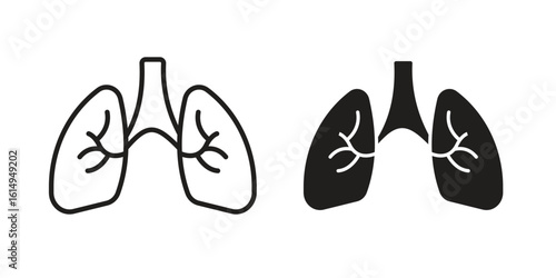 Lungs icon set, line and black glyph style for food app website.