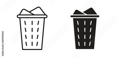 laundry hamper icon set, line and black glyph style for food app website.