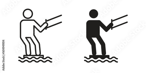Kitesurf sign icon set, line and black glyph style for food app website.