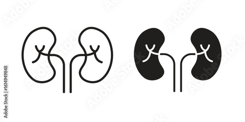 Kidney icon set, line and black glyph style for food app website.