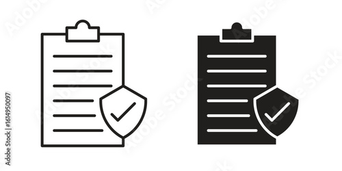 Insurance policy icon set, line and black glyph style for food app website.