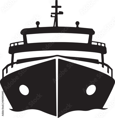 Black silhouette of a ship with a mast and windows boat vessel