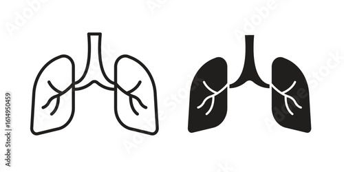Human lungs icon set, line and black glyph style for food app website.