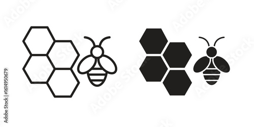Honeycomb icon set, line and black glyph style for food app website.