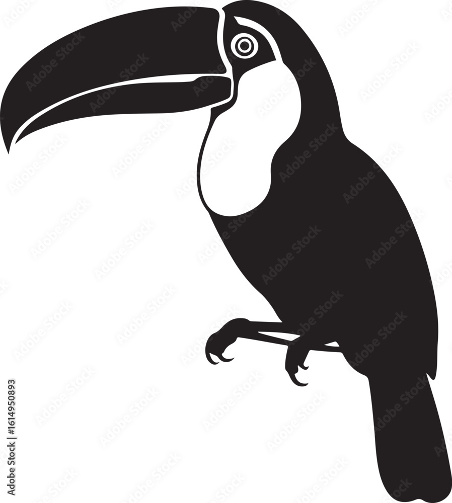 Fototapeta premium Black toucan silhouette with large beak bird