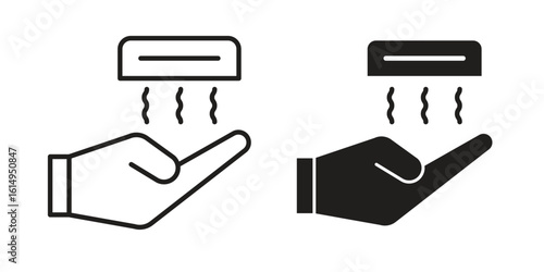 Hand dryer icon set, line and black glyph style for food app website.