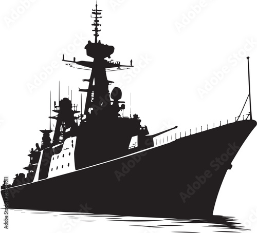 Warship silhouette with radar mast and gun naval vessel military ship