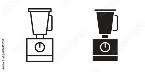 Food processor icon set, line and black glyph style for food app website.