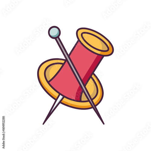 Stylized sewing needle and thimble icon