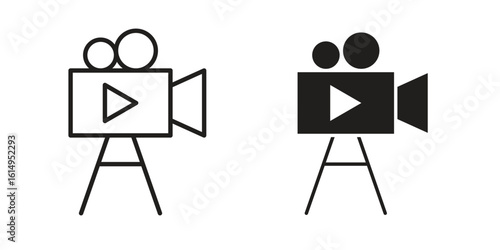Film making icon set, line and black glyph style for food app website.