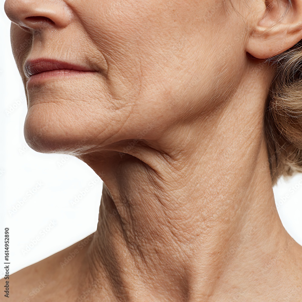 Obraz premium Real Skin Cut-out of Woman's Neck. Real Skin Cut-out of Woman's Neck with Wrinkles and Thin Skin.