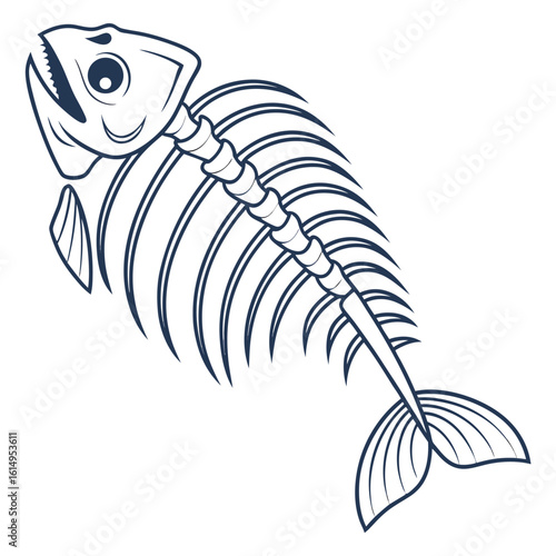 Drawing of a fish skeleton showing bones and structure