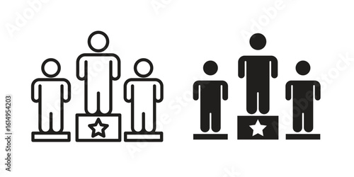 Competitors icon set, line and black glyph style for food app website.