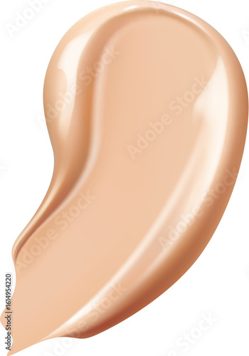 Realistic foundation cream and cosmetic swatch of makeup concealer, vector liquid texture. Beige foundation cream swatch smear of cosmetic make up smudge of face powder cream stroke with glossy fluid