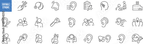  Hearing and Ear Health Icons – Ear Care, Hearing Aid, Deafness, Listening, ENT, Audiology, Sound, Medical