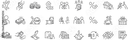 Loan and Credit Concept Icons – Debt, EMI, Mortgage, Repayment, Interest, Budget, Borrowing, Housing Finance