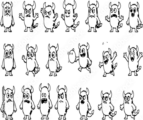 set of cartoon monsters illustration sprite flash sheet style
