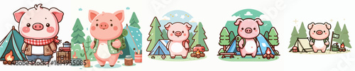 vector collection of pigs camping