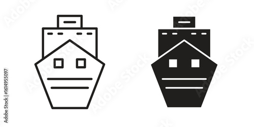 Cargo ship icon set, line and black glyph style for food app website.