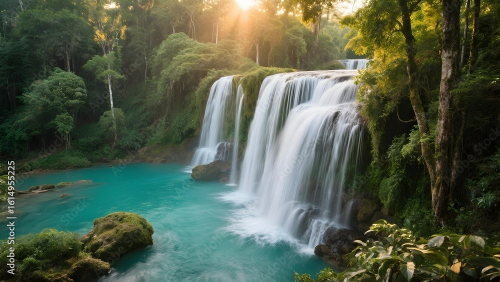 Obraz premium Dramatic waterall in a woodland setting