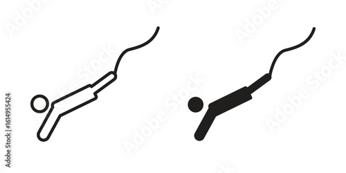 Bungee jumping icon set, line and black glyph style for food app website.