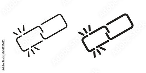 Broken link icon set, line and black glyph style for food app website.
