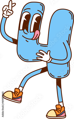 Groovy math number four character. Isolated cartoon vector whimsical funny digit 4 personage with googly eyes and sticking tongue. Hilarious numeric symbol brings laughter to equations and education
