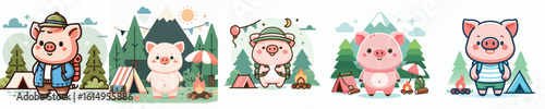 vector collection of pigs camping