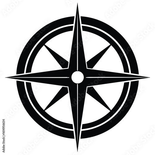 Vector art of a simple black and white compass rose design isolated on white background