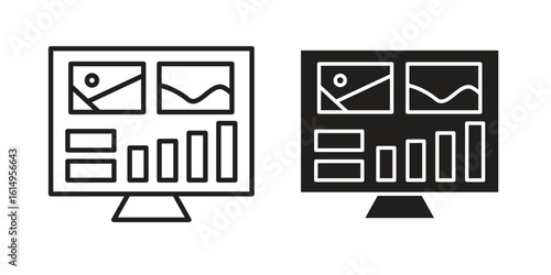 Admin panel icon set, line and black glyph style for food app website.