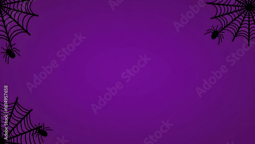 Halloween Purple Halloween background with bold, swirling spiderweb patterns and cartoon spiders in the corners (4)