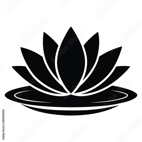 Vector art of a black lotus flower with water isolated on white background represents purity and rebirth