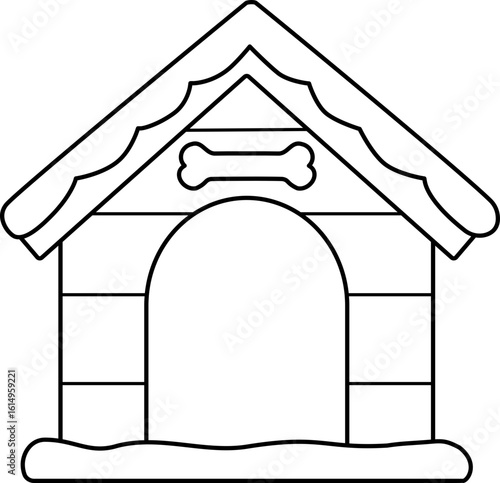Winter Christmas Dog House for Pet outline.
Wooden doghouse Christmas coloring page.
Holiday Dog house line.
Transparent background. svg.