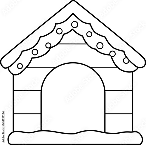 Winter Christmas Dog House for Pet outline.
Wooden doghouse Christmas coloring page.
Holiday Dog house line.
Transparent background. svg.