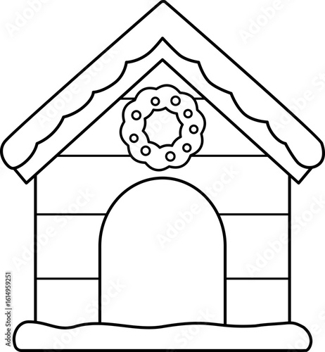 Winter Christmas Dog House for Pet outline.
Wooden doghouse Christmas coloring page.
Holiday Dog house line.
Transparent background. svg.