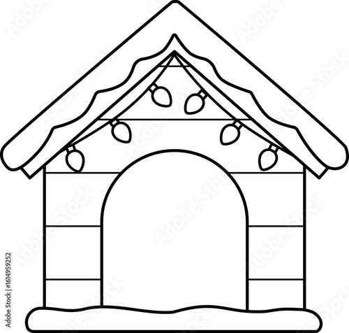 Winter Christmas Dog House for Pet outline.
Wooden doghouse Christmas coloring page.
Holiday Dog house line.
Transparent background. svg.
