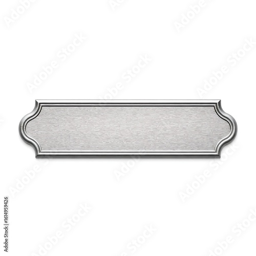 Blank silver metal nameplate in bar shape with rounded corners isolated on white background