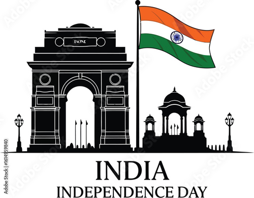 India gate and flag illustration