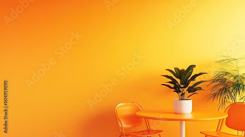 Orange room with plants and table