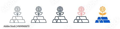 Gold Investment different style icons set vector illustration. 